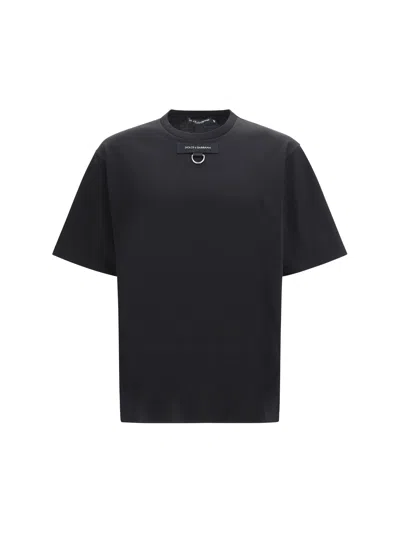 Dolce & Gabbana Men Round Neck Short Sleeve T-shirt With D-ring Detail In Black