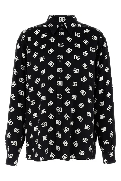 Dolce & Gabbana Satin Logo Shirt Shirt And Blouse In Black