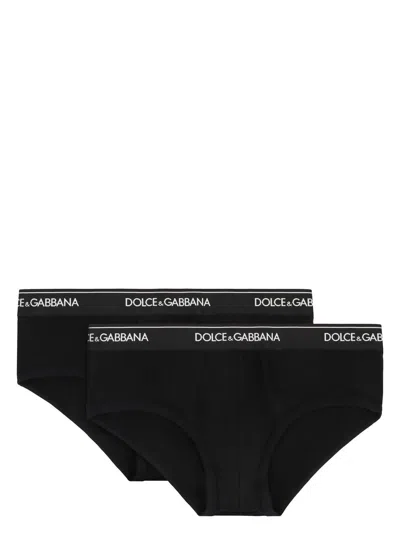 DOLCE & GABBANA MEN'S SET OF TWO COTTON BRIEFS WITH LOGOED ELASTIC BAND