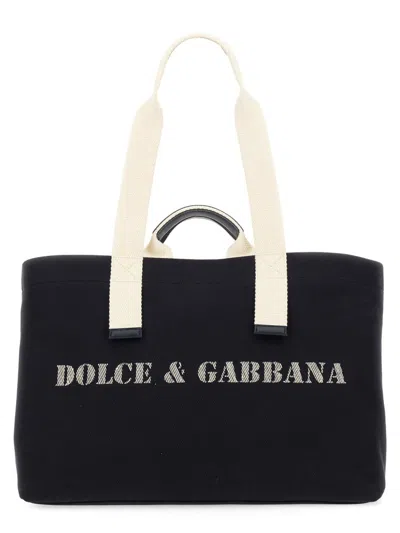 Dolce & Gabbana Men Shopping Bag With Logo In Blue