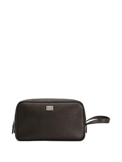 Dolce & Gabbana Men Sicily Leather Toiletry Bag In Black