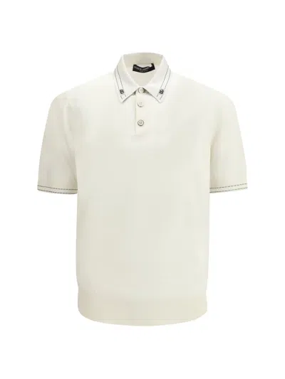 Dolce & Gabbana Men Silk Polo Shirt With Polo Collar And Short Sleeves In White