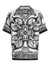 Dolce & Gabbana Maiolica Black And White Bowling Shirt With Cuban Collar And All-over Print In Silk Man In Black