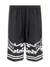 Dolce & Gabbana Black Bermuda Pants With Drawstring Elastic Waist And Maxi Print In Silk Man In Black