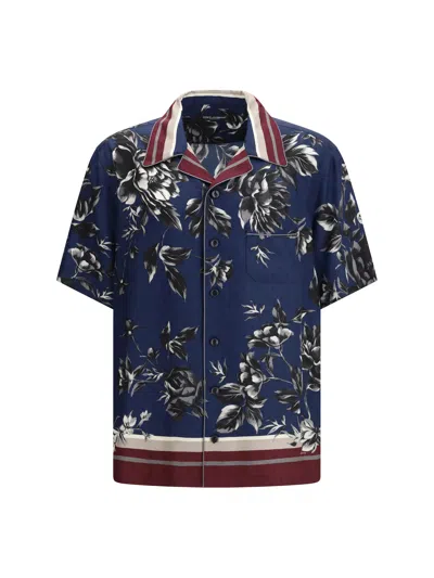 Dolce & Gabbana Men Silk Short-sleeve Shirt In Blue
