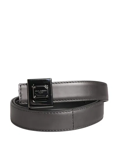 Dolce & Gabbana Men Silver Classic Leather Square Buckle Men's Belt