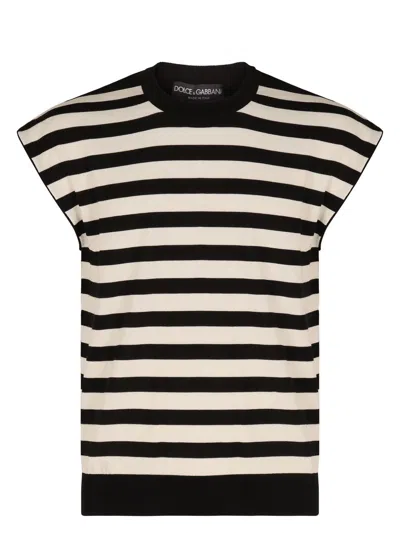 DOLCE & GABBANA MEN'S SLEEVELESS KIMONO-STYLE STRIPED SWEATER