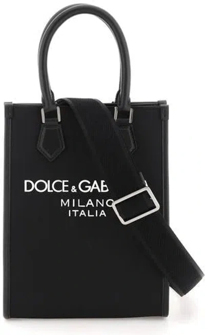 Dolce & Gabbana Mini Messenger Bag With Rubberized Logo In Black