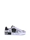 Dolce & Gabbana White Low Top Sneakers With Logo Patch On The Tongue And All-over Print In Multi
