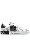 Dolce & Gabbana White Low Top Sneakers With Logo Patch On The Tongue And All-over Print In Leather Man