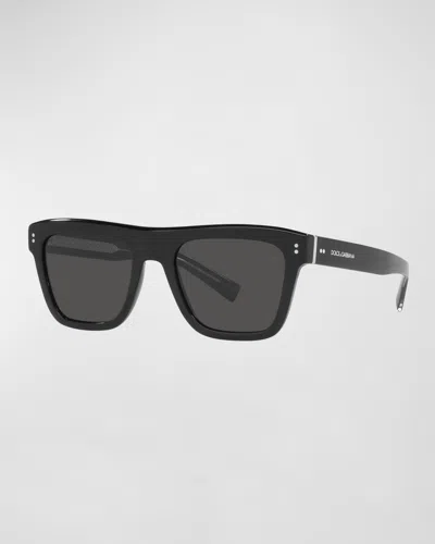 Dolce & Gabbana Men's Square Logo Sunglasses In Black