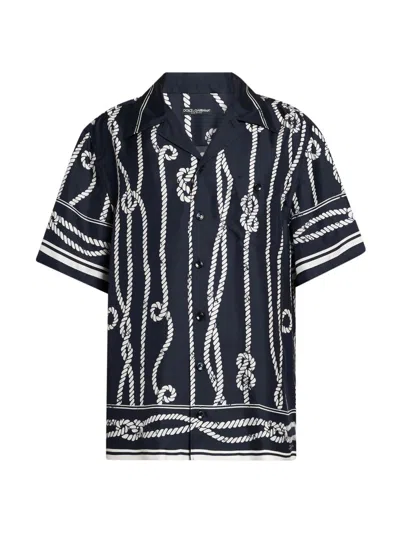 Dolce & Gabbana Marina Camp-collar Printed Silk-twill Shirt In Blue