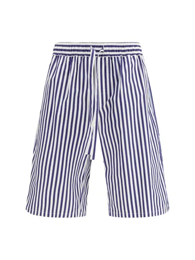 Dolce & Gabbana Men Striped Drawstring Shorts In Blue