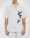 Dolce & Gabbana Striped Bowling Shirt With Sequined Embroidery In White