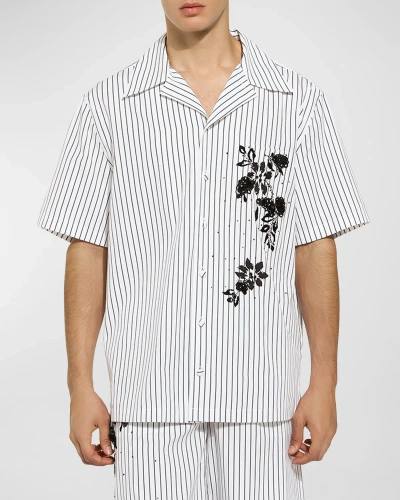 Dolce & Gabbana Floral-print Striped Shirt In Variante Abbinata