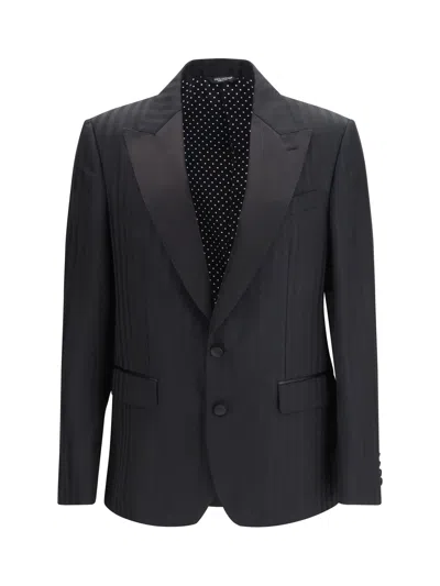 Dolce & Gabbana Men Striped Peak-lapel Blazer In Black