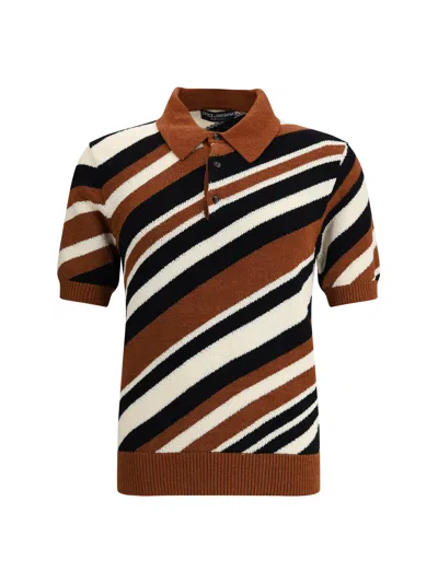 Dolce & Gabbana Men Striped Polo Shirt In Brown
