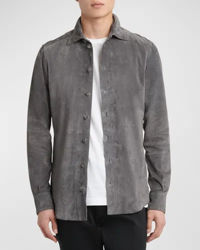 Dolce & Gabbana Men's Suede Button-down Shirt In Med Grey