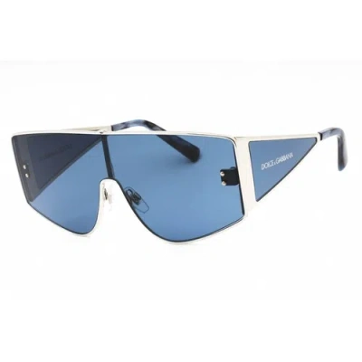 Pre-owned Dolce & Gabbana Men's Sunglasses Silver Metal Shield Frame 0dg2305 05/80 In Blue