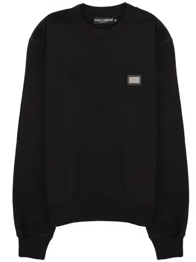 Dolce & Gabbana Sweatshirt Logo Patch Ribbed Cuffs Hem In Black
