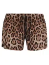 Dolce & Gabbana Short Swim Trunks With Leopard Print In Brown