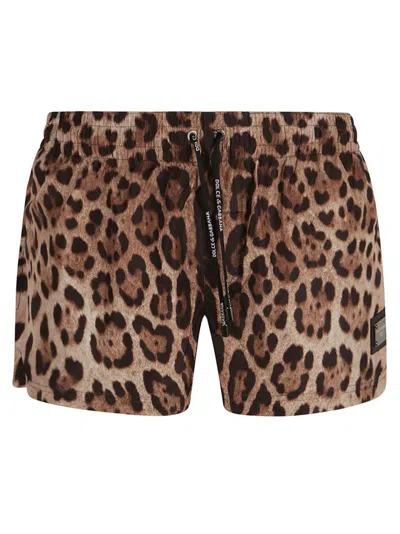 DOLCE & GABBANA DOLCE & GABBANA MEN'S SWIMWEAR WITH LEOPARD PRINT AND DRAWSTRING WAISTBAND