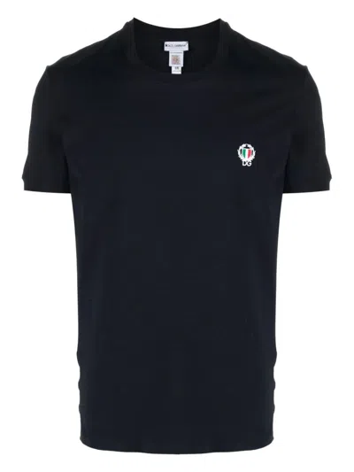 Dolce & Gabbana Logo-embroidered Stretch-cotton T-shirt In Blue