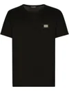 Dolce & Gabbana Cotton T-shirt With Metal Plaque Featuring Front Logo In Multicolor