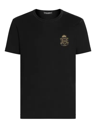Dolce & Gabbana Cotton T-shirt With Logo Emblem In Black
