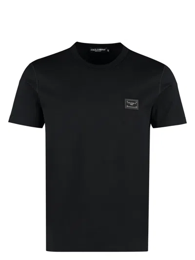 DOLCE & GABBANA MEN'S T-SHIRT WITH LOGO PLAQUE