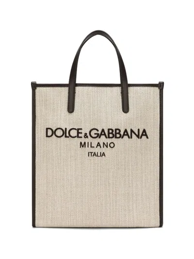 Dolce & Gabbana Men's Tan Cotton Tote Handbag For Fall/winter 2023 In Beige