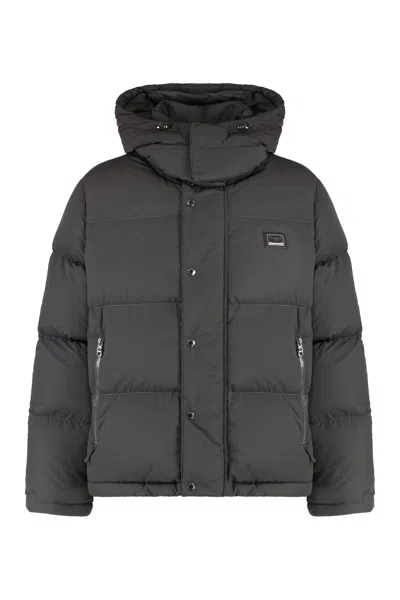 Dolce & Gabbana Men's Technical Puffer Jacket With Adjustable Hood And Zip Pockets In Grey