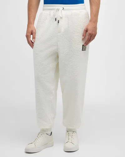 Dolce & Gabbana Men's Terry Logo Plaque Sweatpants In Open White