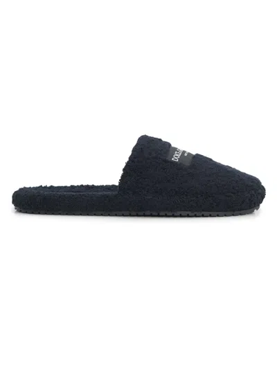 Dolce & Gabbana Men's Terry Logo Slippers In Blue