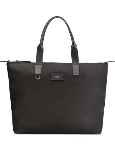 Dolce & Gabbana Men Tote Bag With Logo Plaque In Black
