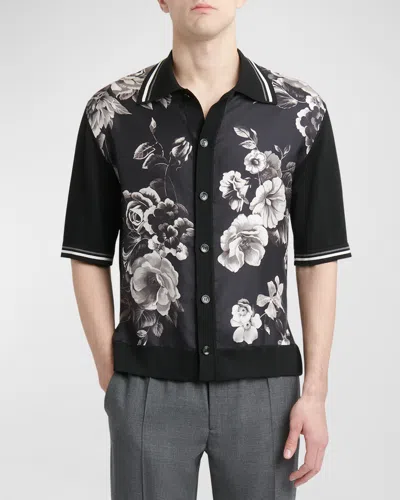 Dolce & Gabbana Men's Twill Floral Button-down Shirt In Black