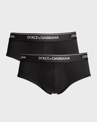 Dolce & Gabbana Men's Two-pack Jersey Stretch Logo Briefs In Black