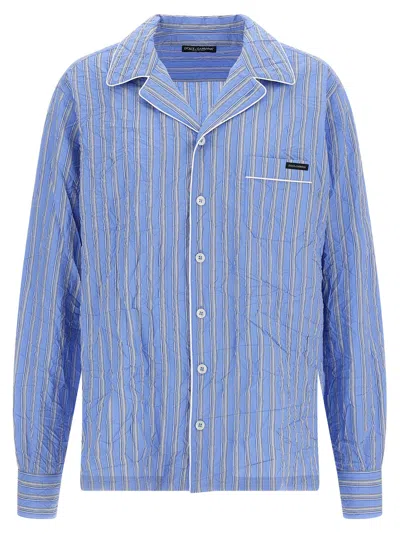 Dolce & Gabbana Vanity Shirt Striped Piped Long Sleeves Pocket In Blue