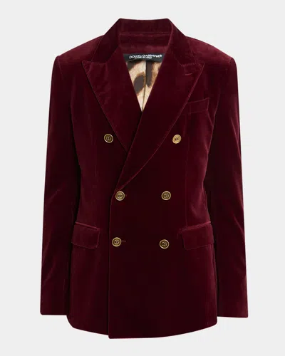 Dolce & Gabbana Double-breasted Cotton Velvet Blazer In Burgundy