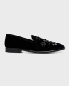 DOLCE & GABBANA MEN'S VELVET EMBROIDERED STONE SMOKING SLIPPERS