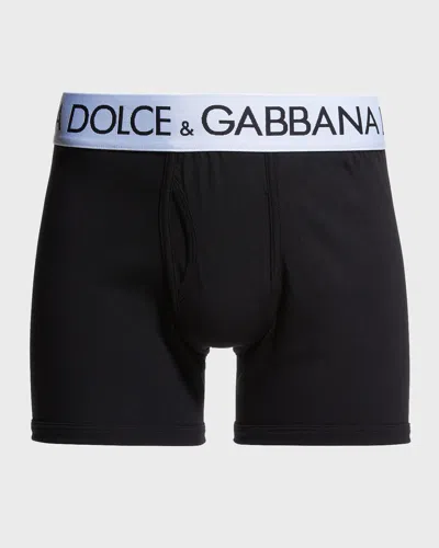 Dolce & Gabbana Men's Waistband-logo Long Boxer Briefs In Black