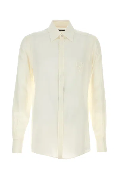 Dolce & Gabbana Men White Crepe Shirt In Neutral
