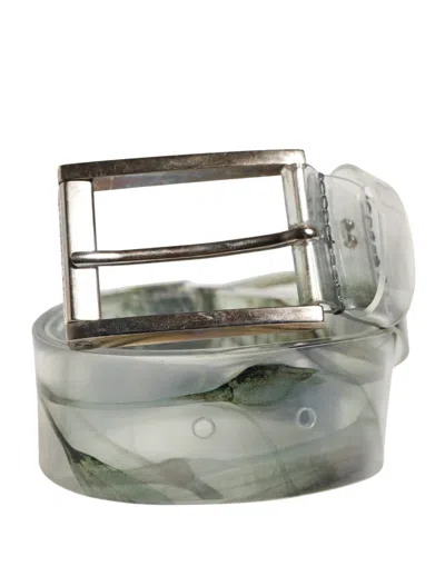 Dolce & Gabbana Men White Floral Pvc Silver Metal Buckle Men's Belt