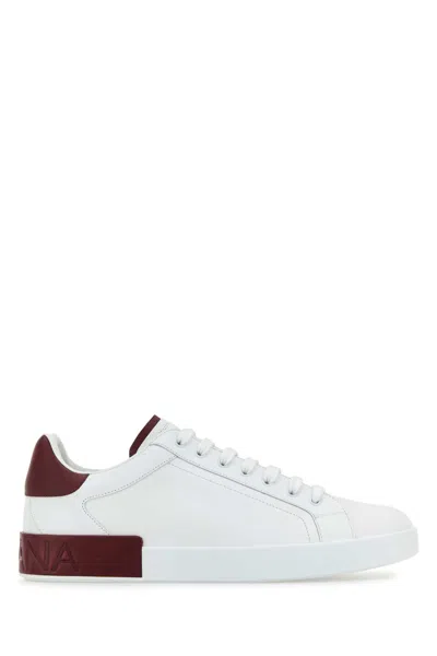 Dolce & Gabbana Men White Leather Portofino Sneakers In Multi
