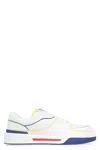 DOLCE & GABBANA MEN'S WHITE LEATHER SNEAKERS WITH CONTRAST COLOR INSERTS AND ROUND TOELINE