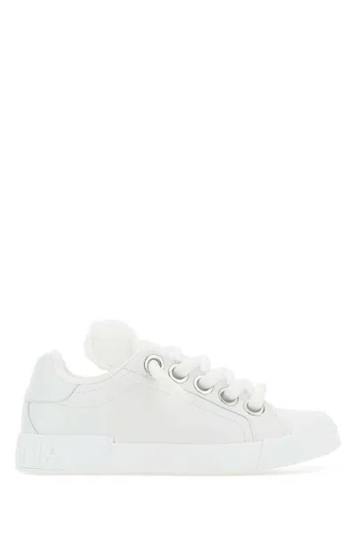 Dolce & Gabbana Engraved Logo Low-top Lace-up Sneakers In White