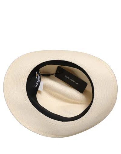 Dolce & Gabbana Men White Paper Straw Fedora Panama Capello Hat
