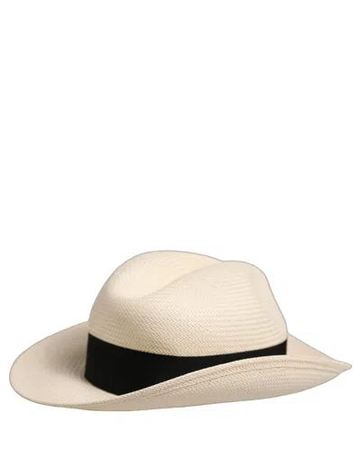 Dolce & Gabbana Men White Paper Straw Fedora Panama Capello Men's Hat In Neutral