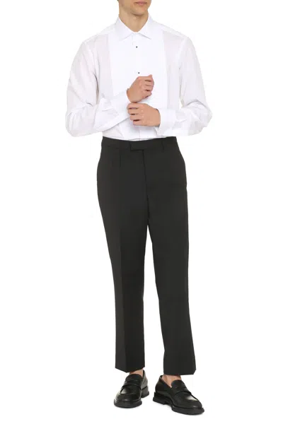 Dolce & Gabbana Men's White Poplin Tuxedo Shirt With Embellished Buttons And Rounded Hem