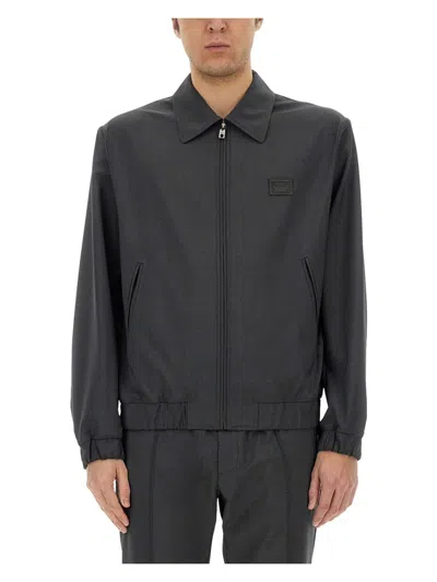DOLCE & GABBANA MEN'S WOOL CANVAS JACKET WITH PLAQUE